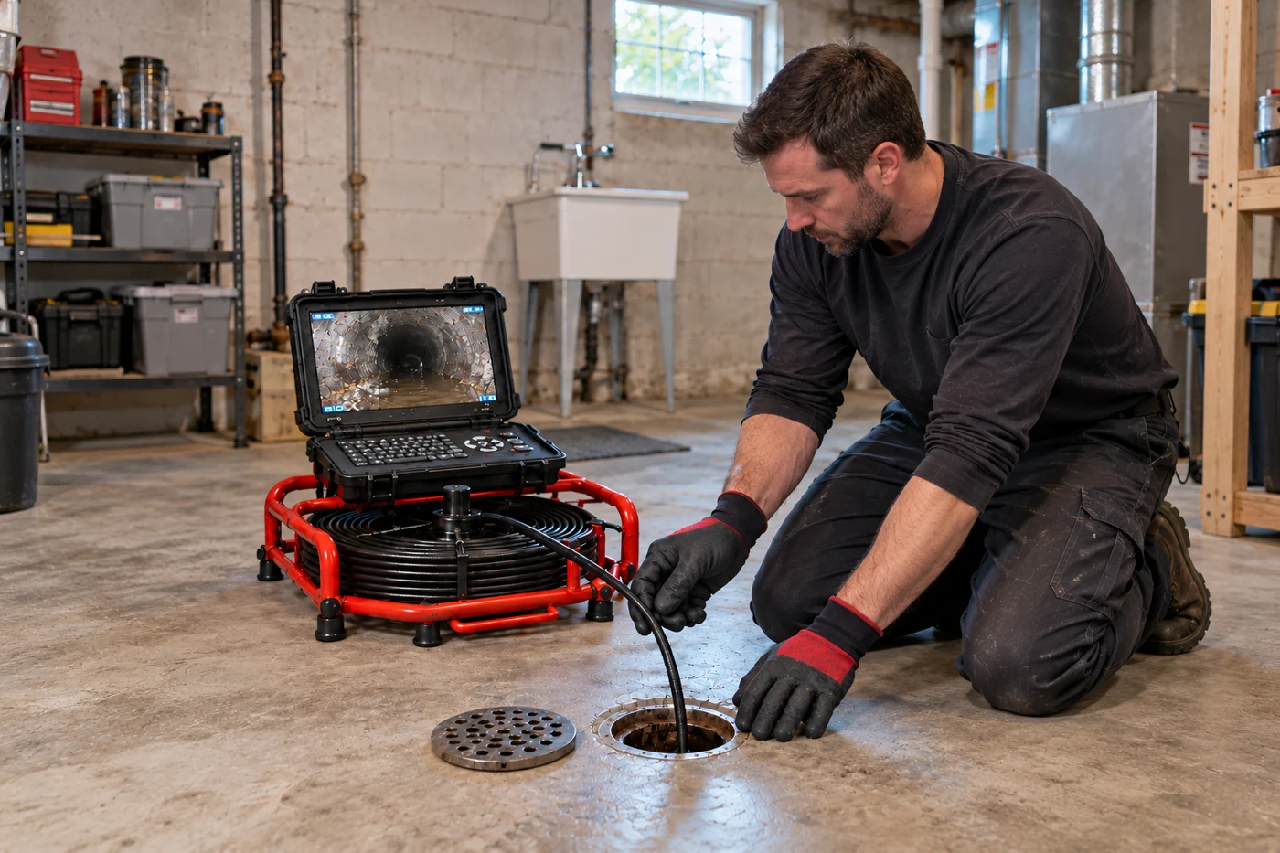 Drain service equipment at a home